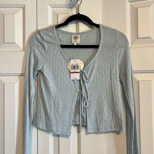 Self Esteem Light Blue Tie-Front Ribbed Cardigan